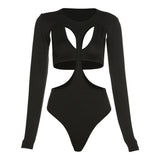 Women Jumpsuit Spring Sexy Backless Crew Neck Long Sleeved Fitted T-shirt