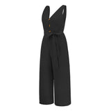 Women Date Dress Summer Sleeveless V-neck Slim Fit Tied Jumpsuit Straight-Leg Pants