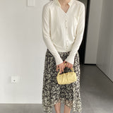 Women Cardigan Sweater Autumn Single Breasted Loose-Fitting V-neck Long Sleeves Knitted Sweater Cardigan 8t8306