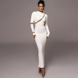 Women Dresses Winter Sexy Cutout Back Slit Long Sleeve Dress