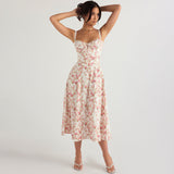 Women Dresses Spring Floral Skirt Vacation Style Suspender Dress (Lbk0409)