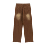 Men Jeans Embroidered Patch Distressed Trousers Vintage Straight Jeans