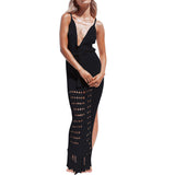 Women Knit Beach Cover Hollow Tassel Swimwear Cover-up Beach Maxi Dress