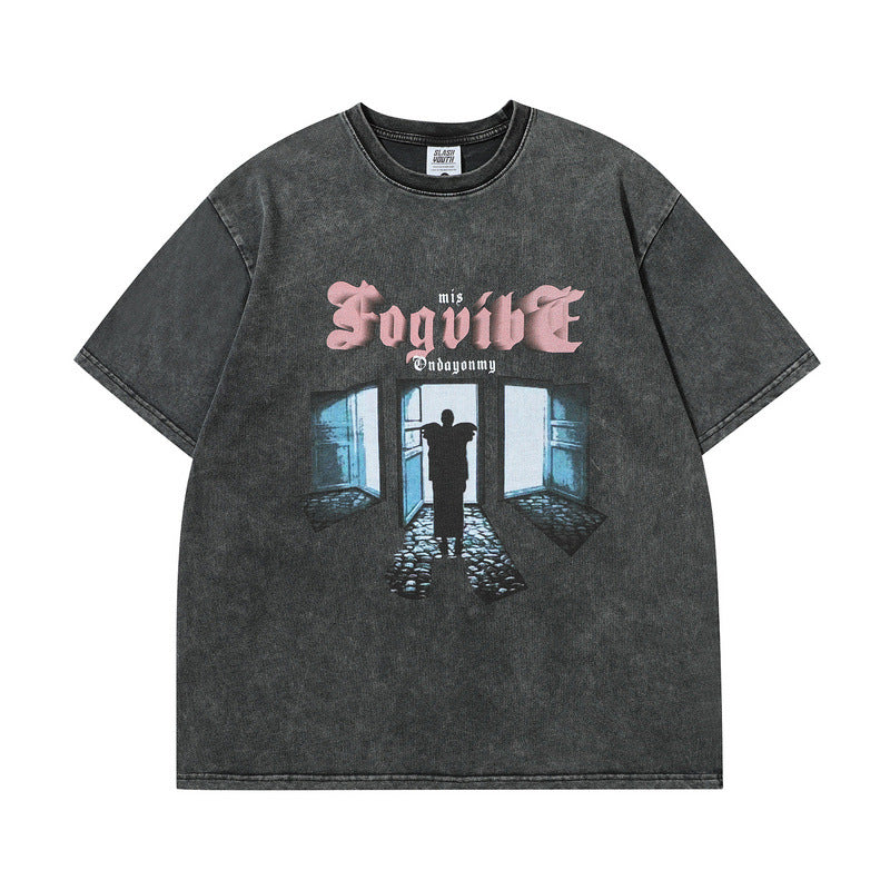 Men T Shirt Summer Retro round Neck Short Sleeves T-shirt Oversize