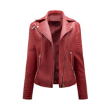 Red Leather Jacket Short Spring and Autumn Leather Slim Lapel Motorcycle Clothing