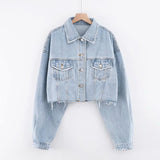 Women Jacket Washed and Worn Loose Short Lapels Jeans
