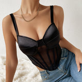 Women Party Tops Sexy Suspenders Mesh Diamond Vest