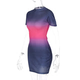 Women Dresses Summer Casual Printed Slim round Neck Short Sleeve Sheath Dress