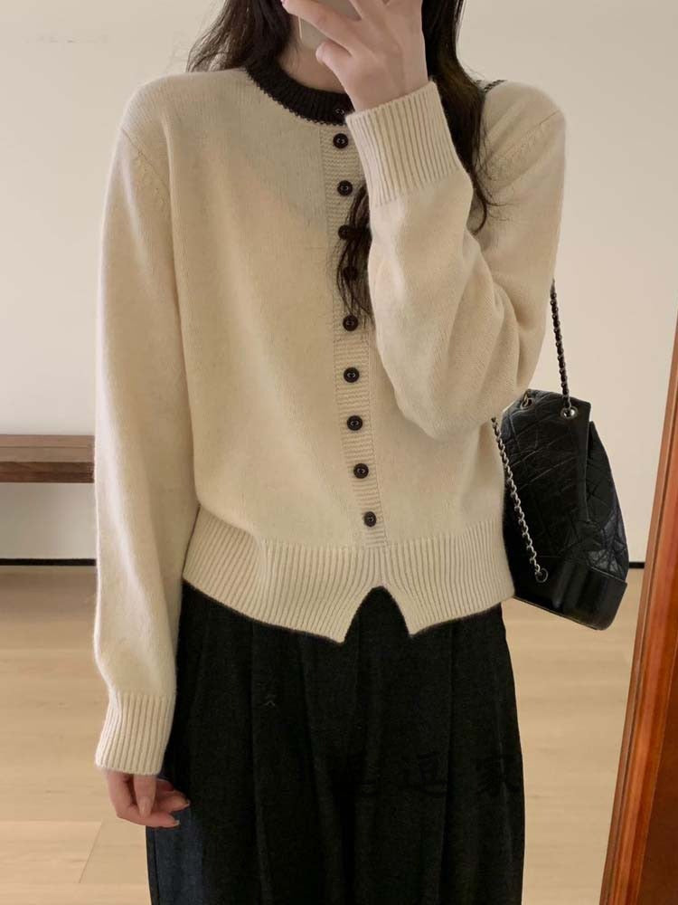 Women Knitted Pullover round Neck Single-Breasted Sweater Autumn and Winter Sweater Top