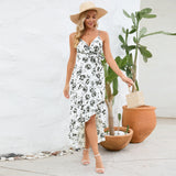 Women Date Dress Summer Sexy Suspender Dress Irregular Pattern Print Dress