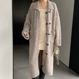 Women Cardigan Sweater Lapel Coat Loose Button N2362