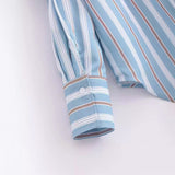 Women Tops Summer Loose-Fitting Striped Long Sleeves Shirt Single-Breasted Top