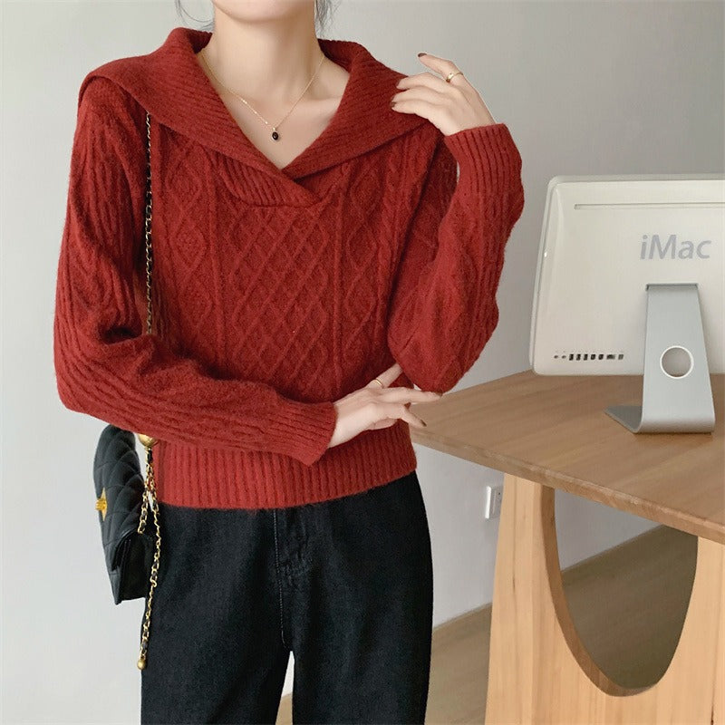 Women Knitwear Autumn Winter Retro Lapel Knitwear