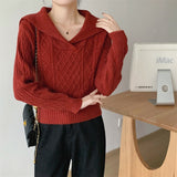 Women Knitwear Autumn Winter Retro Lapel Knitwear