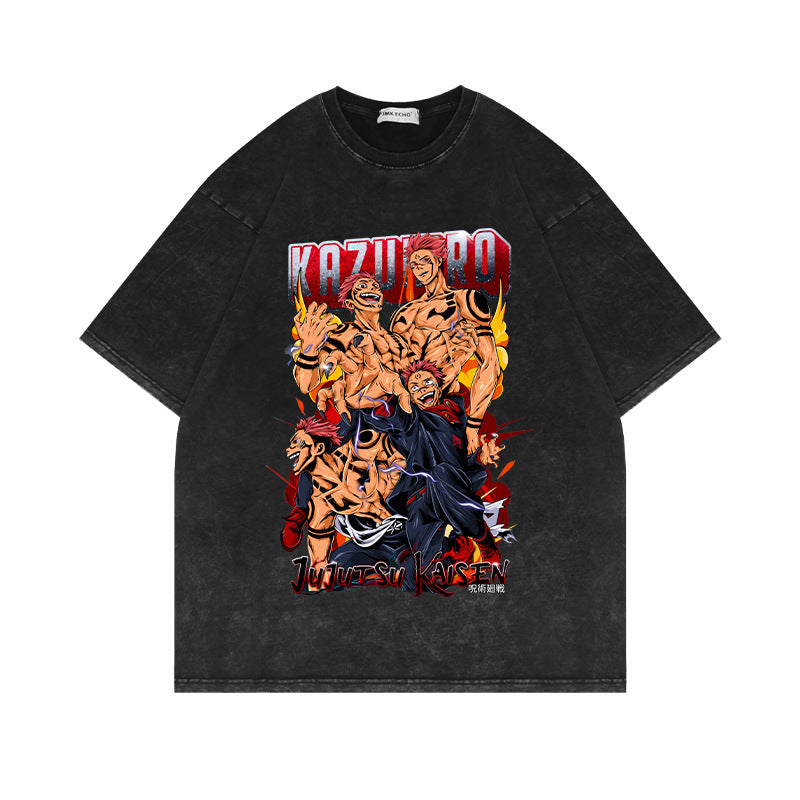 Washed short-sleeved T-shirt oversize