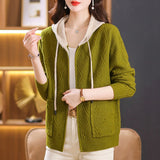 Women Knitwear Fall Winter Hooded Zip Sweater Women Loose Knitted Cardigan