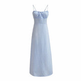 Women Tops Summer Plaid Sling Dress Backless Sexy Midi Dress