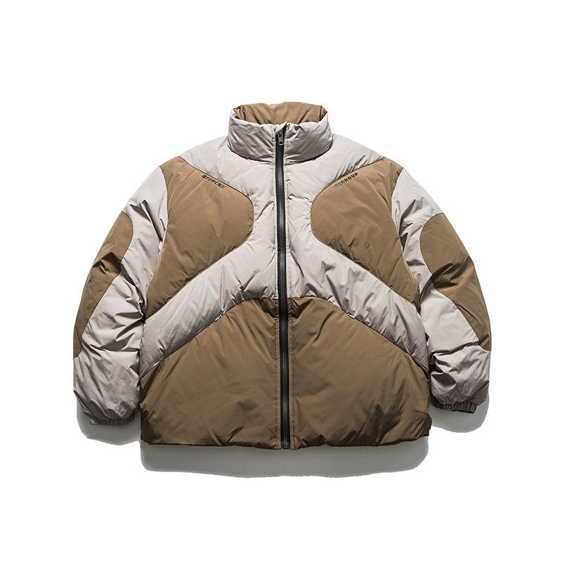 Unisex Winter Cotton Coat Winter Stand-up Collar down Jacket Retro Loose Puffer down Jacket