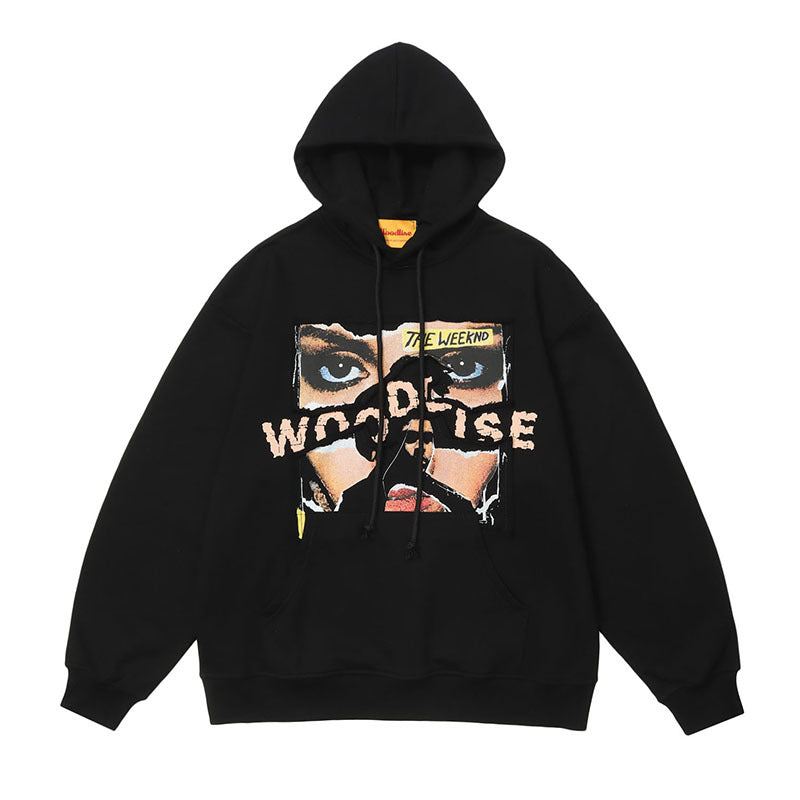 Men Hoodie Printed round Neck Hooded Sweater Autumn Hip Hop Loose Couple's Tops Coat
