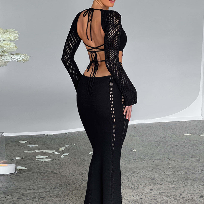 Women Dresses Sexy Hollow Long-Sleeved Dress