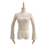 Women Sweater Knitwear Sexy V-neck Knitwear Women's Autumn Winter Retro Slim-Fit Long-Sleeved Pullover Short Sweater