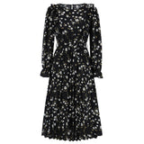 Women Date Dress Autumn and Winter Leisure Floral V-neck Long-Sleeve Dress