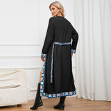 Women Date Dress Long Sleeve Thin-Strap Nightgown Autumn and Winter Broken Lace Cardigan Long Coat