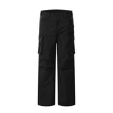 Men Sweatpants Pleated Large Pocket Overalls Straight Wide-Leg Pants Loose Casual Retro Trousers