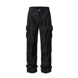 Men Sweatpants Large Pocket Slightly Pull Paratrooper Pants Pleated Loose Casual Straight Trousers