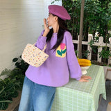 Women Knitwear Autumn Three-Dimensional Flower round Neck Sweater Loose Sweater