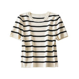 Women Sweater Knitwear Short Ice Silk Knitted Short Sleeve T-shirt