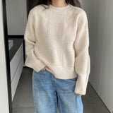 Women Winter Knitted Sweater round Neck Thick Sweater Autumn and Winter Loose-Fitting Long Sleeve Sweater 8t3120
