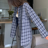 Women Trench Coat Winter Casual Plaid Long Sleeve Shirt Coat