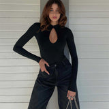 Women Jumpsuit Spring Sexy Turtleneck Hollow-out Long Sleeve Jumpsuit