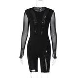 Women Jumpsuit Spring Sexy Mesh Zipper Jumpsuit