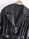 Women Leather Jacket Autumn Trench Coat Women's Coat Casual Belt Cardigan
