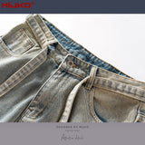 MIJKO Men Vintage Pants Multi-pocket Straight Jeans With Belt