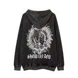 Men Hoodie Gothic Vintage Printed Washed Hooded Sweater