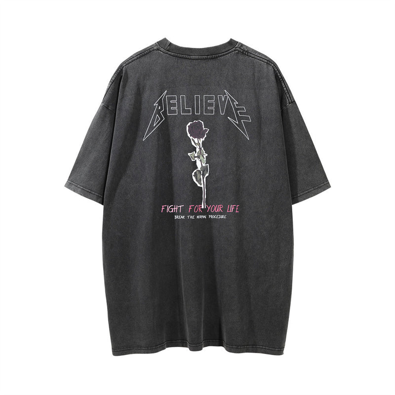 Men Vintage T-Shirt T-shirt Men's Loose Distressed Wash Crew Neck T-shirt Casual