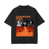 Summer chainsaw man, washed old retro cotton short-sleeved T-shirt