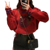 Women Knitwear Spring and Autumn Vintage Buckle Zipper Sweater Sweater