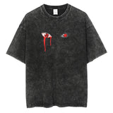 Men Fashion Streetwear Washed Black T-Shirt Harajuku Japanes