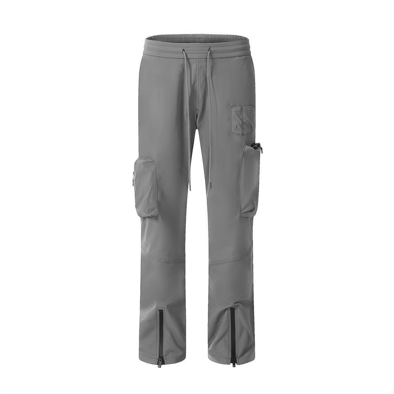 Men Sweatpants Windproof Tactical Pants Pocket Zipper Tooling Straight-Leg Trousers
