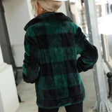 Women Trench Coat Women's Autumn and Winter Clothing Long Sleeve Stand Collar Plaid Printed Long Zipper Double-Sided Plush Coat