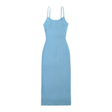 Women Dresses Summer round Neck Camisole Split Dress Backless Sexy Midi Dress (Xds0414)