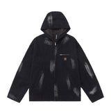 Men Jacket Coat Spring and Autumn Hooded Jacket Men's Painting Printing Loose Zip Denim Jacket