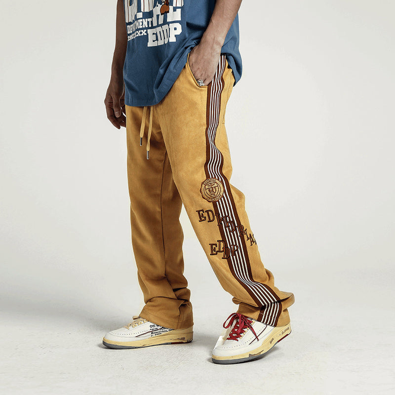 Men Sweatpants Side Patchwork Stripes Casual Pants High Street Loose Embroidered Letters Straight-Leg Trousers