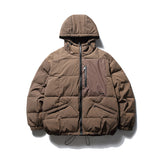 Unisex Winter Cotton Coat Patch Pocket Decorative Hooded Cotton-Padded Coat Vintage Zipper Decorative Cotton-Padded Jacket