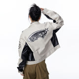 Women Jacket PU Leather Jacket High Lapel Letter Embroidery Loose Motorcycle Clothing Coat