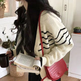Women Knitwear Autumn and Winter Striped Sweater Loose Casual Knitted Cardigan